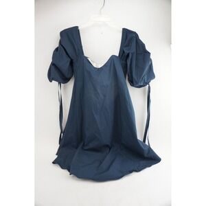 1st Sight Mini Dress XS Navy Blue Puff Sleeve Boned Corset Bodice Cotton Good